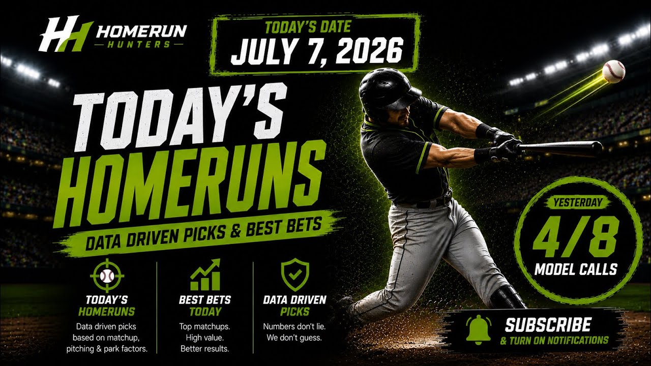     💣 Today&rsquo;s BEST Home Run Predictions (Data-Driven MLB Picks) July 7 2026