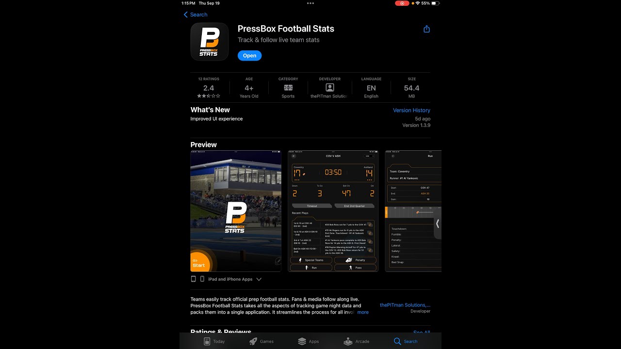 PressBox Football Stats - Checking the App Version