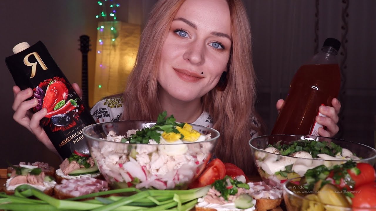 MUKBANG | Окрошка томатная и на квасе, бутерброды | Okroshka tomato and kvass soup не ASMR