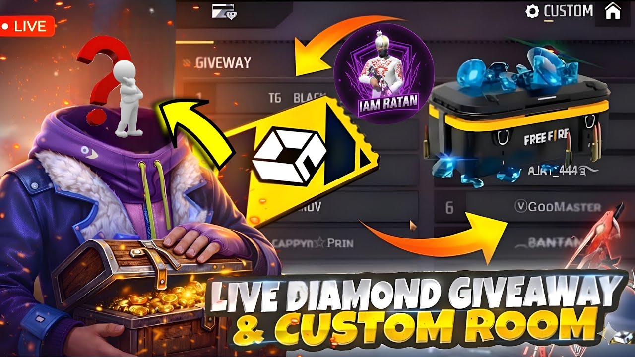 FREE FIRE LIVE REDEEM CODE GIVEAWAY // IAM RATAN IS LIVE CUSTOM GIVEAWAY