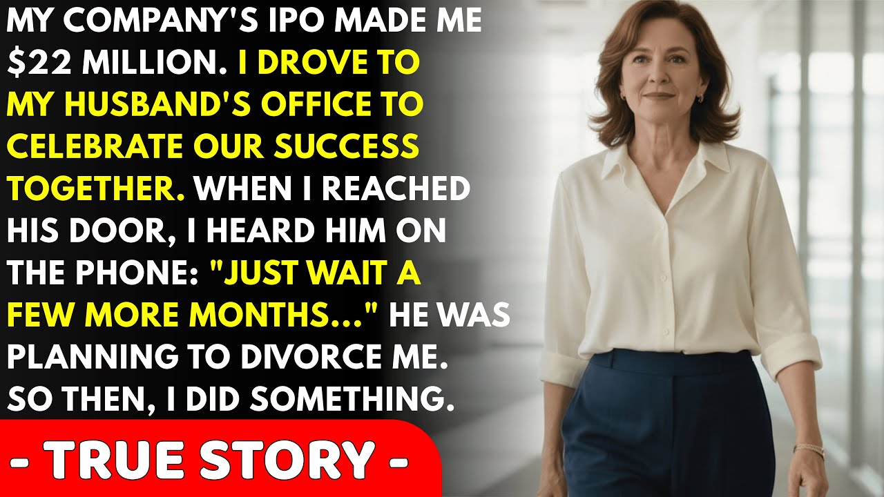 My company's IPO made me $22 million. I drove to my husband's office to celebrate. I heard him on...