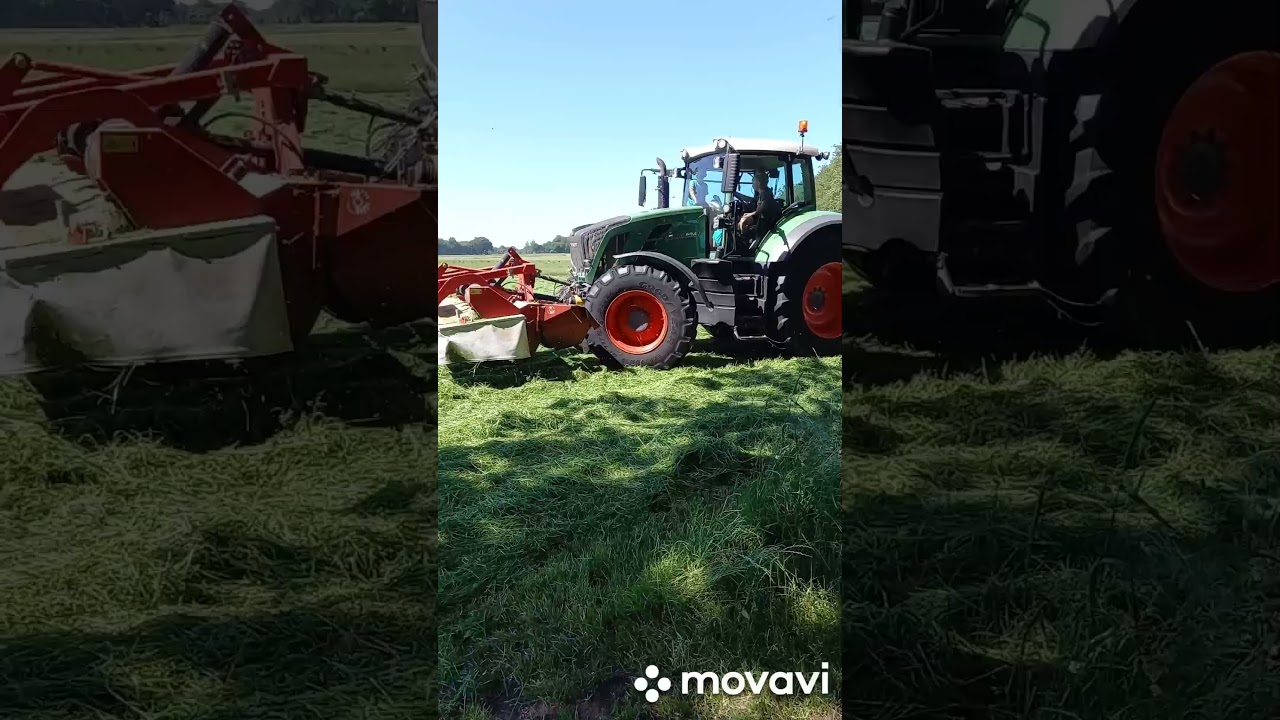 melkveebedrijf  de vosseboer met fendt 824 + Lely splendimo tripplemaaier aan het maaien