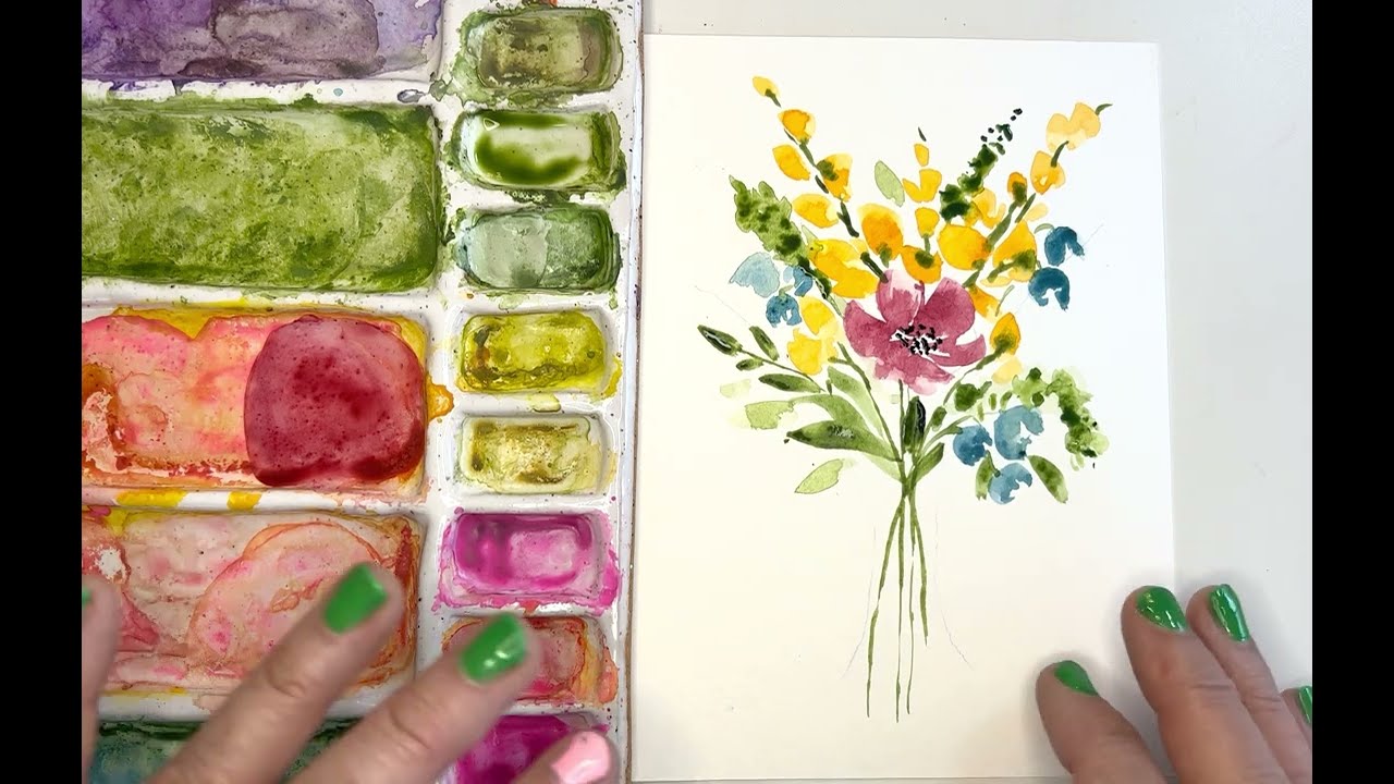 Watercolor Beginners step by step wildflower bouquet.  Everything you need to know~