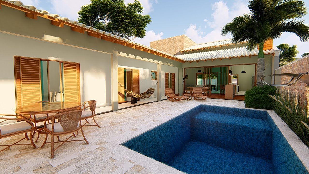 ( P - 047 )CASA EM L COM PISCINA - CASA COM SUITE - CASA MODELO EM L