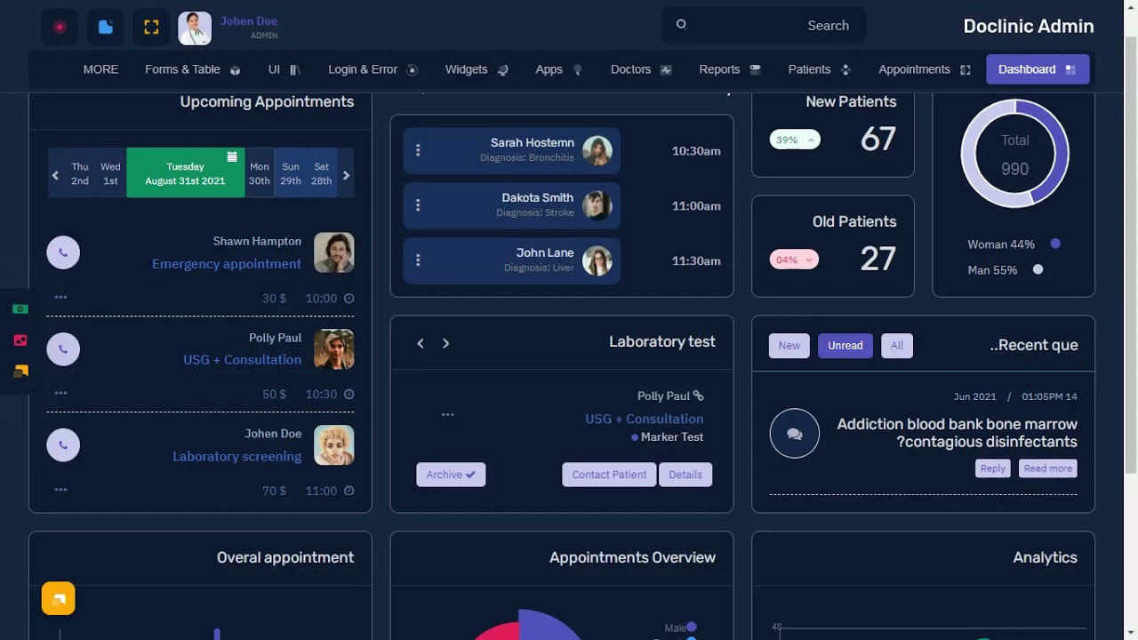 Doctor Dashboard Web App Bootstrap Admin Templates with RTL Dark Theme
