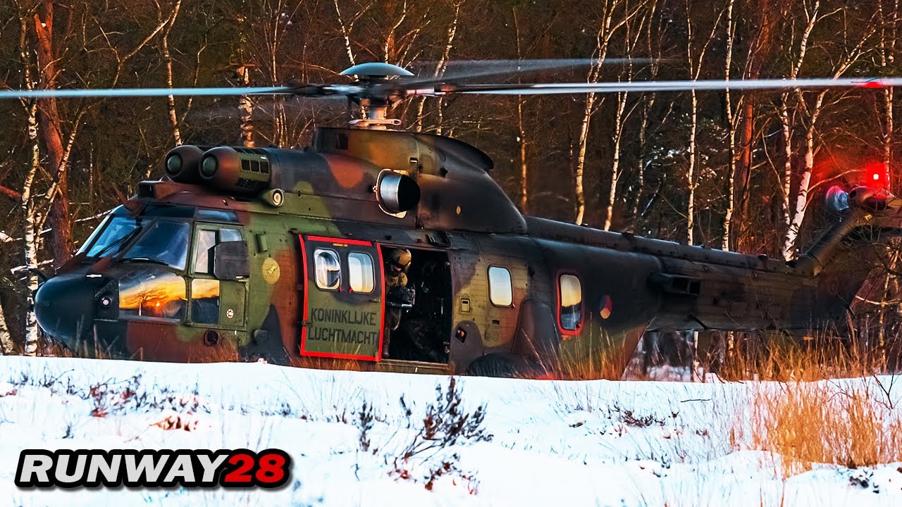 White Out Ops; RNLAF AS532 Cougar, Wildcat 62 & 63 @GLV-V covered in Snow