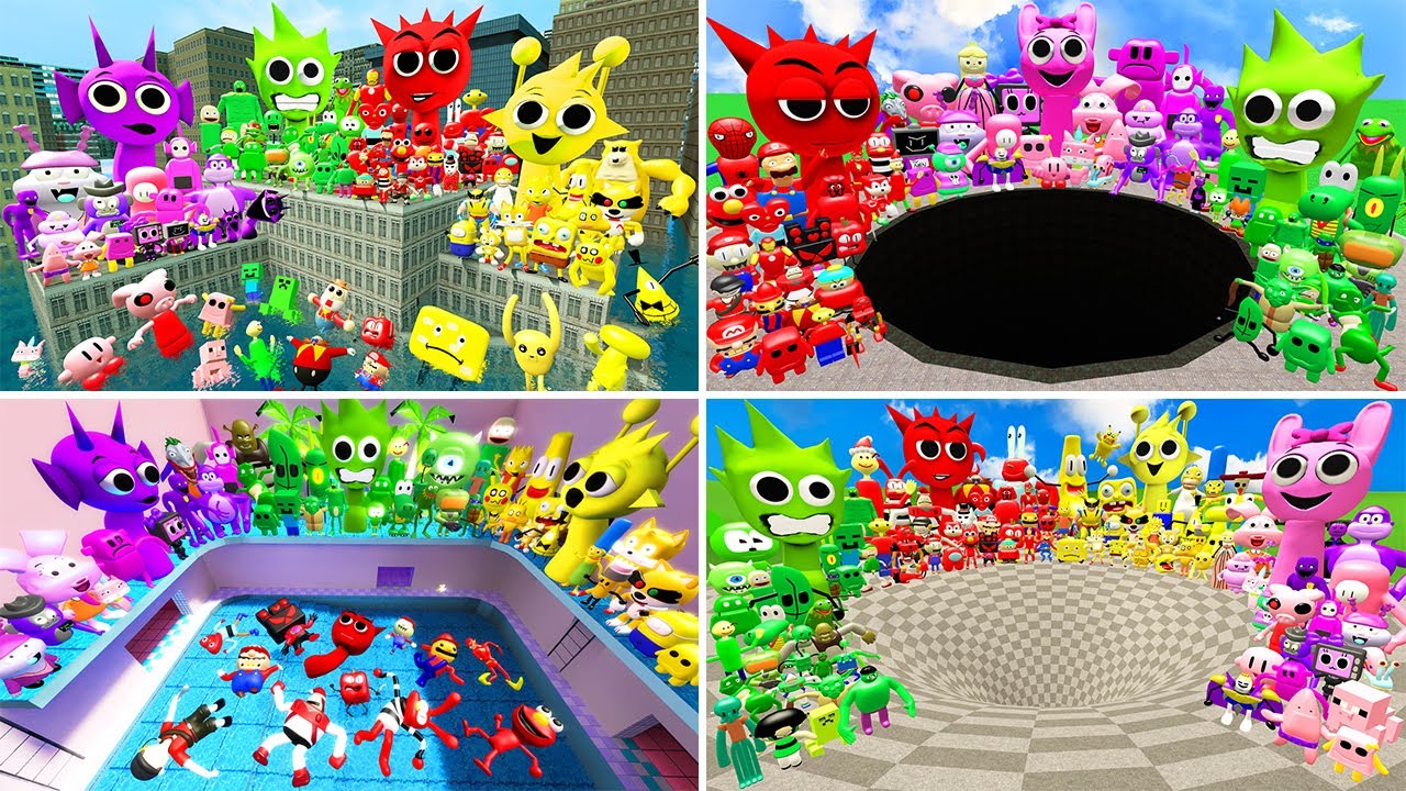 🛁 WHICH COLOR IS STRONGER? SPRUNKI VS 3D SANIC SPARTAN KICKING | UNDERWATER CITY BIG PIT in GMod!