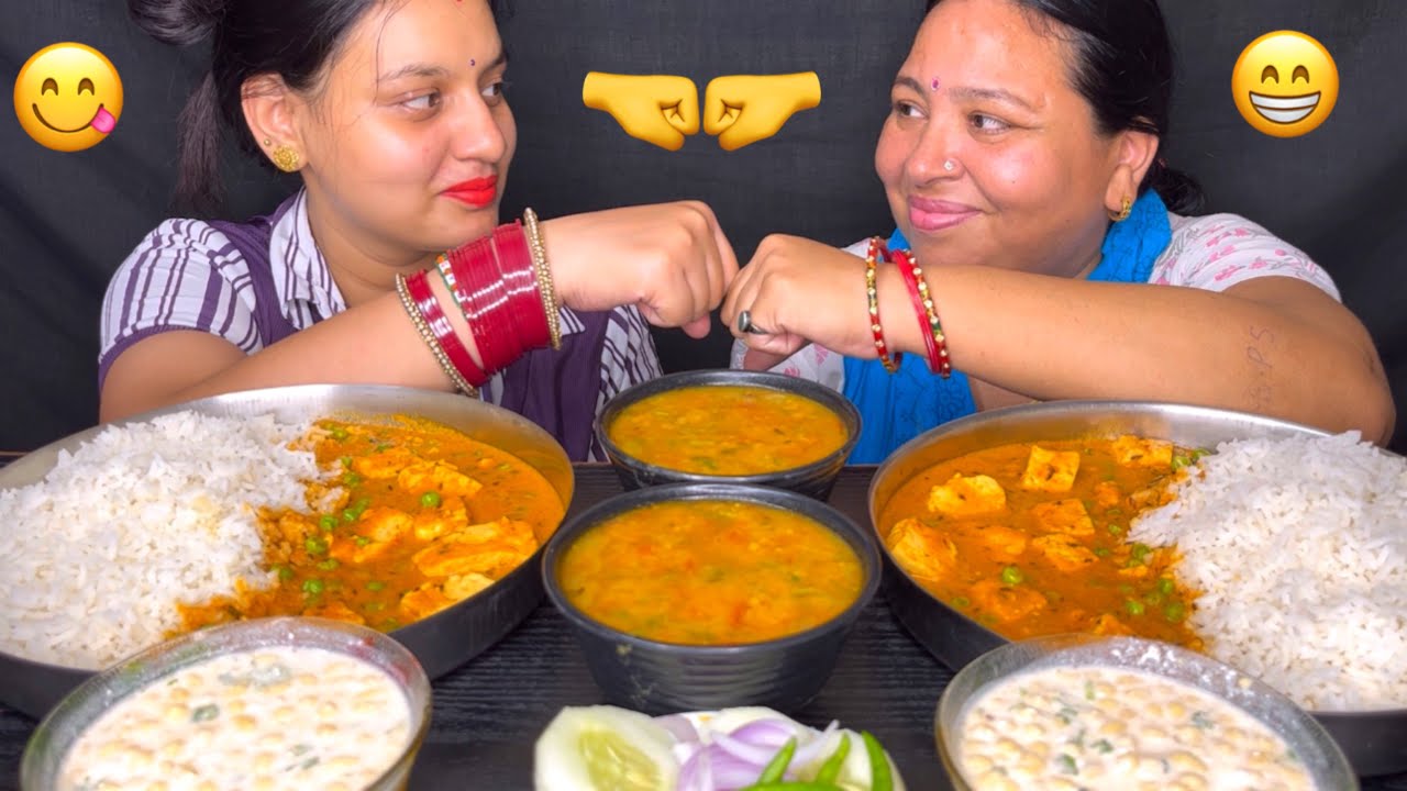 EATING MATAR PANEER, DAL, RICE & BOONDI RAYTA II SAAS VS BAHU 🤜🤛 CHALLENGE II FOODIE GD
