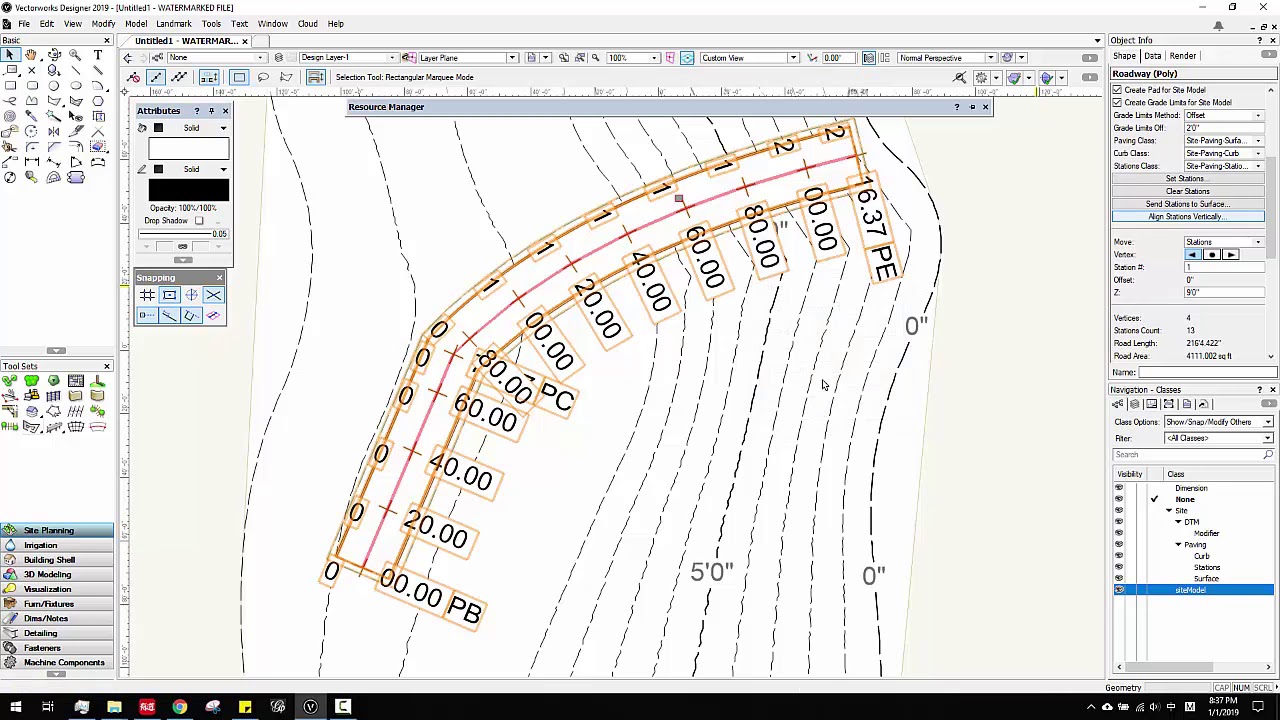 Vectorworks Tutorial Basic 13:road, rail, copy symbols along curves