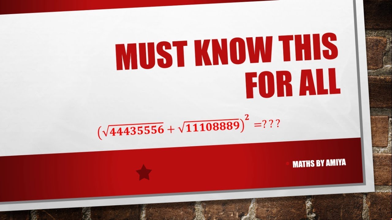 MUST KNOW THIS : MATHS BY AMIYA
