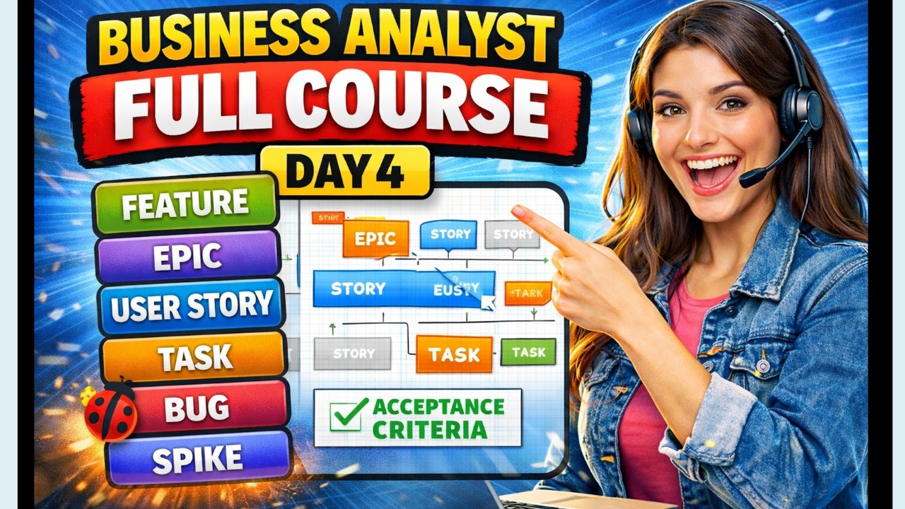 Business Analyst FULL COURSE – Day 4 | Feature, Epic, User Story, Bug, Task, Spike Explained