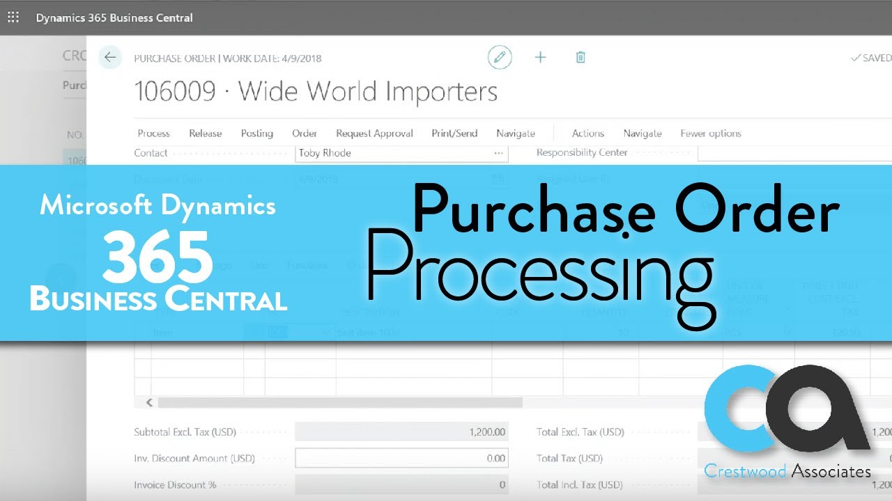 Обработка заказов на закупку в Microsoft Dynamics 365 Business Central