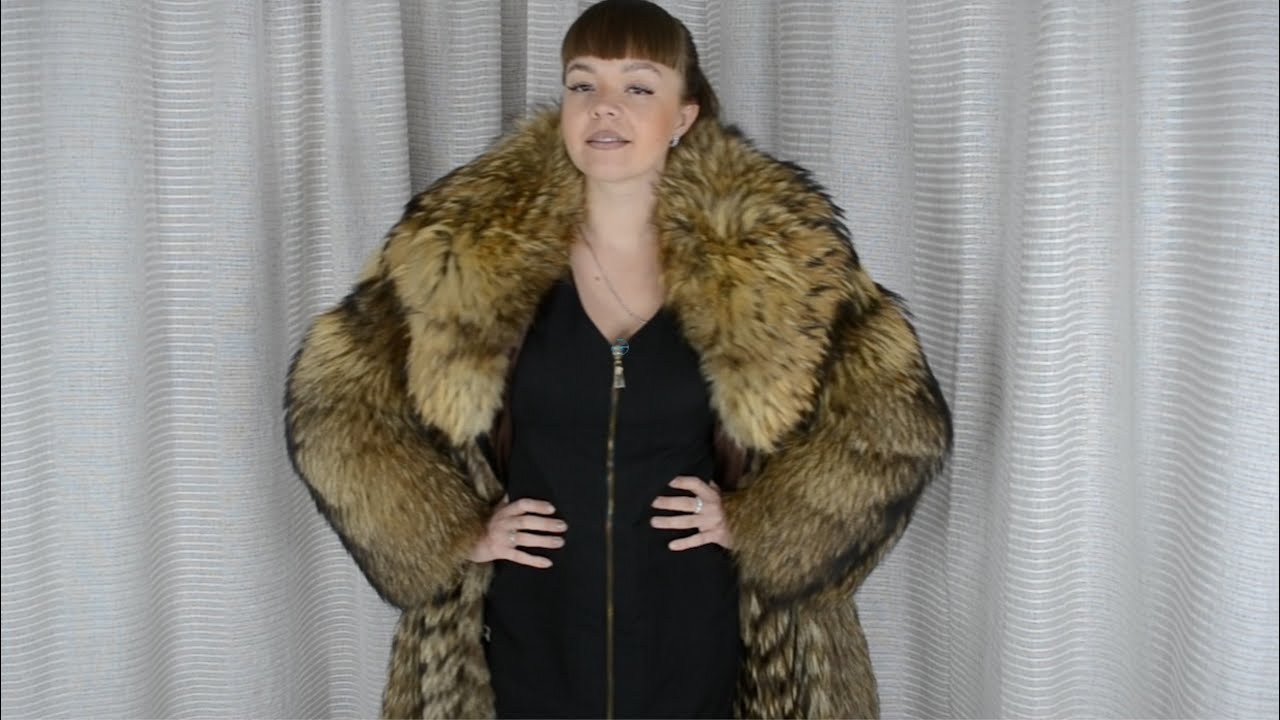 Fur coat raccoon with fluffy big collar | FursBerry sale furs eBay