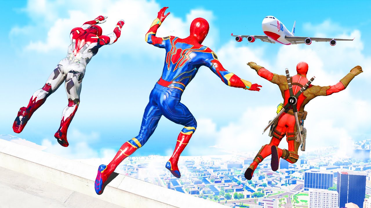 GTA 5 Spiderman & Superheroes Jumping Fails (Euphoria Ragdolls)