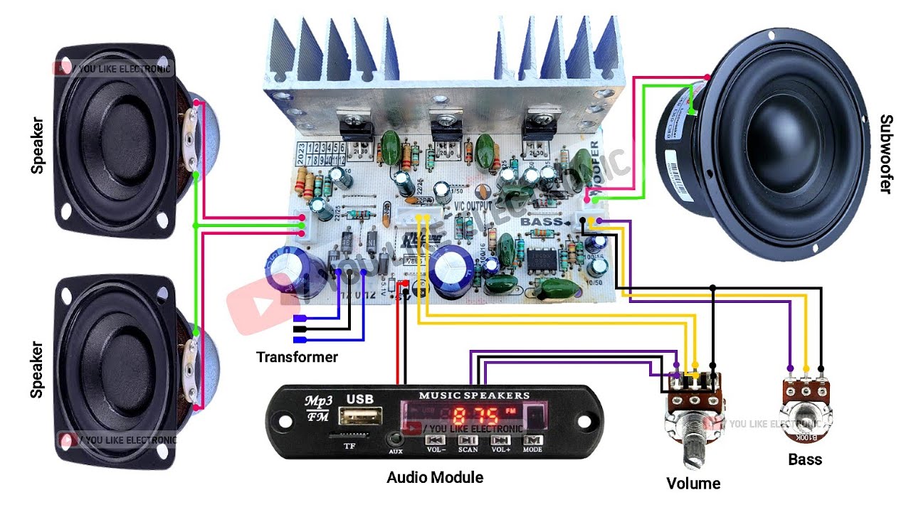 2.1 Home Theater Board Complet Wiring | How to Wiring 2.1 Amplifier Board | You Like Electronic