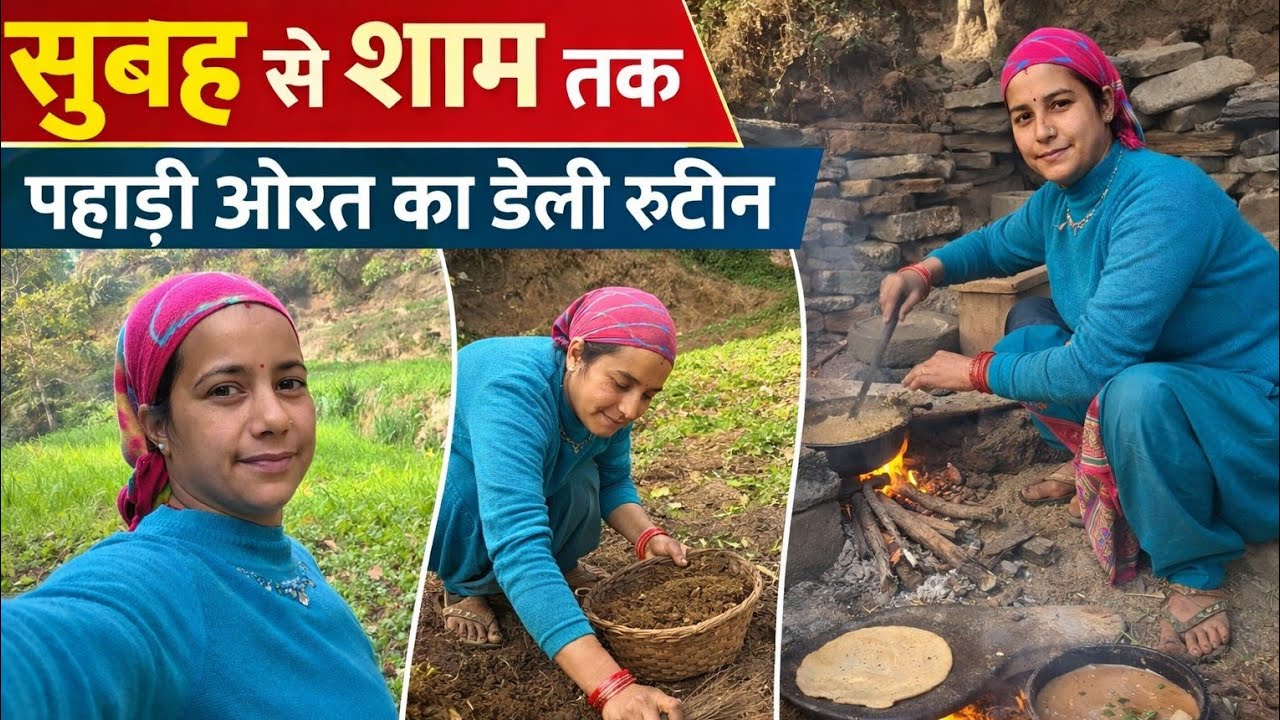 सुबह से शाम तक पहाड़ी औरत का डेली रूटीन | खेत, गोबर, खाना | Neelu Vlogs