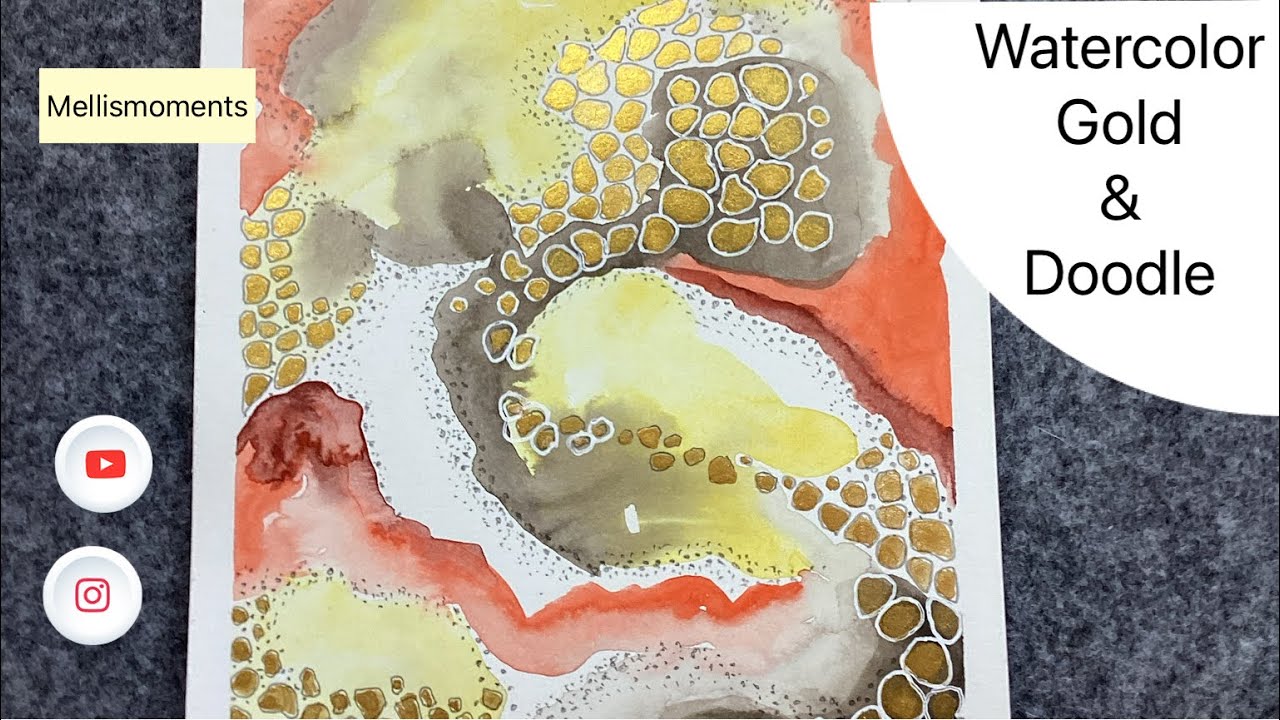 Watercolor - Gold - Doodle - Abstarct - Aquarell- Kritzeln - Abstrakt