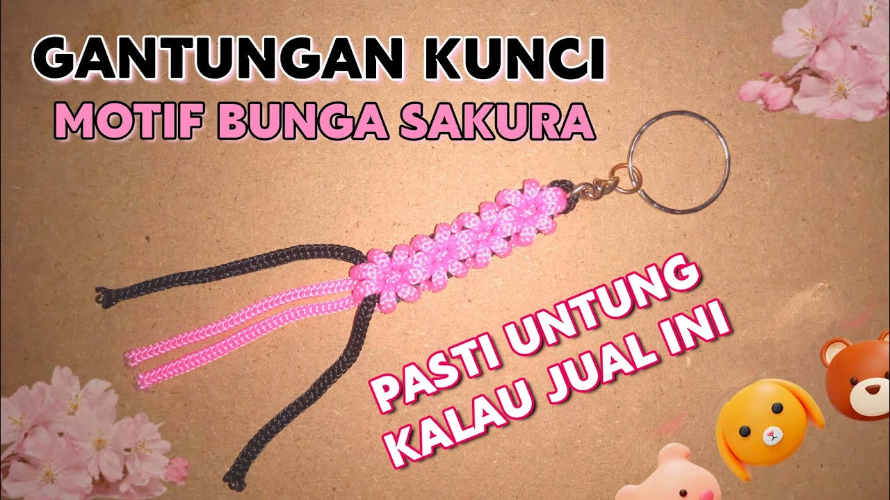 Tutorial Membuat Gantungan Kunci Dari Tali Kur !! Macrame Motif Sakura #part4