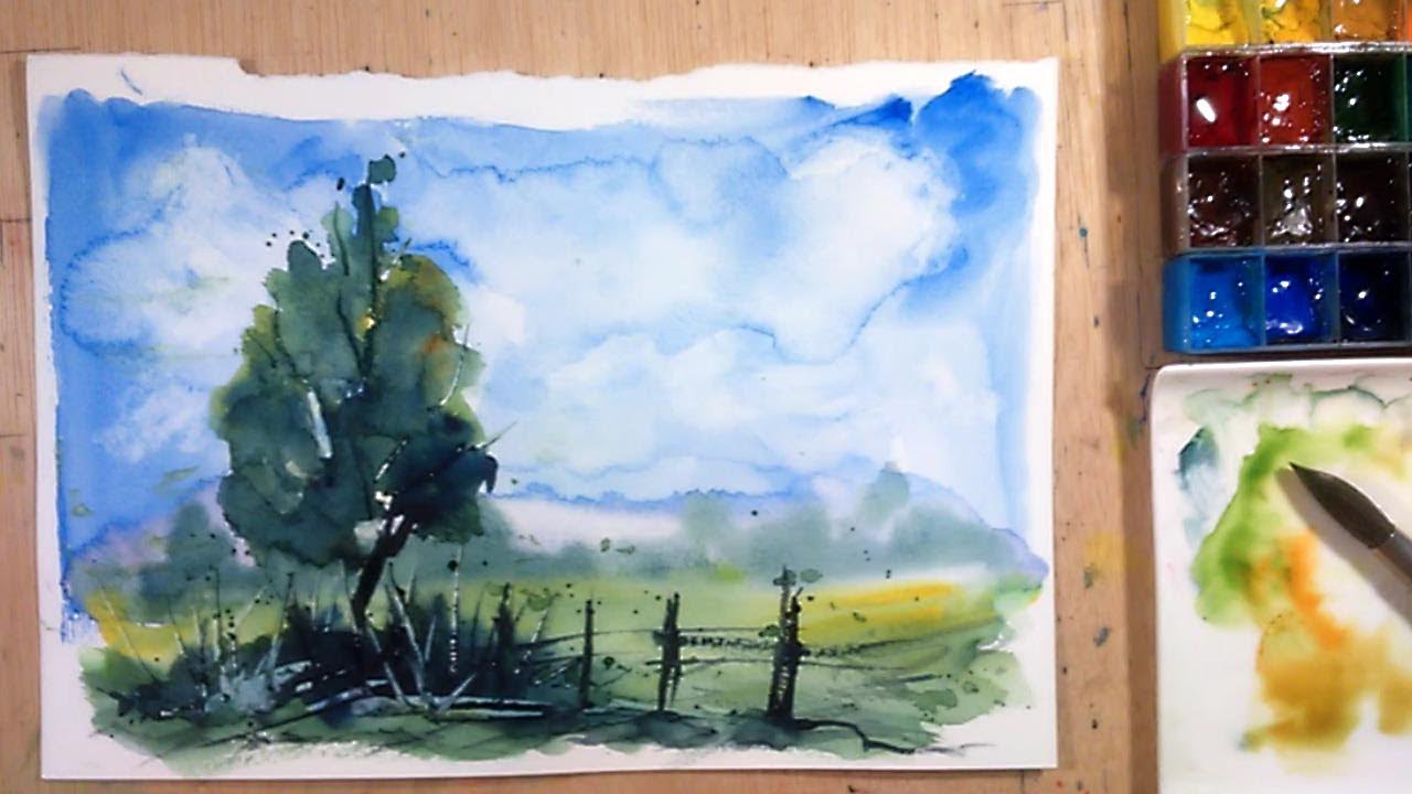 Acuarela - Pintando un paisaje facil | Watercolor Acuarelas