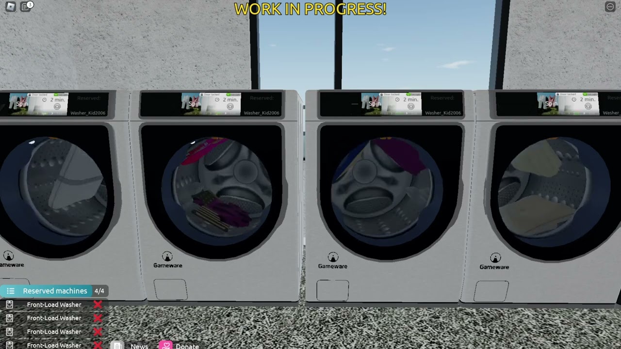 Spin Race: 4 Washers |1400rpm | Roblox WashWare