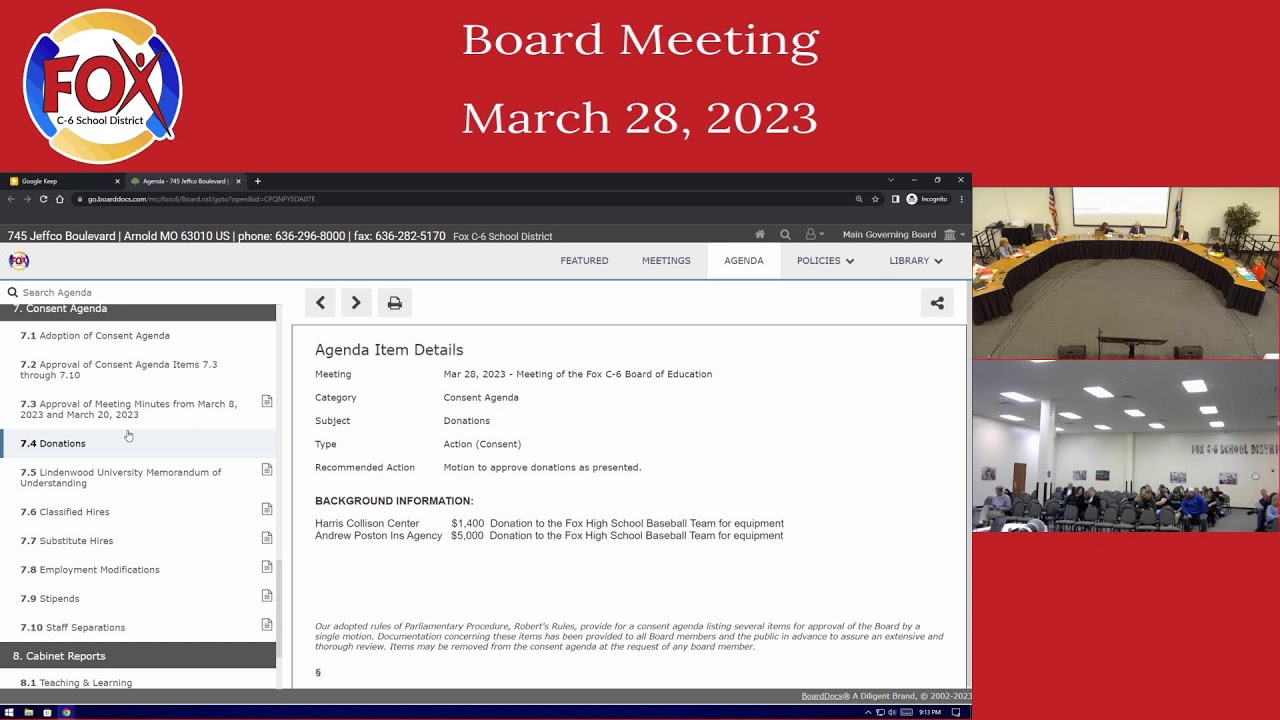 Fox C-6 Board of Education Meeting - 3/28/2023