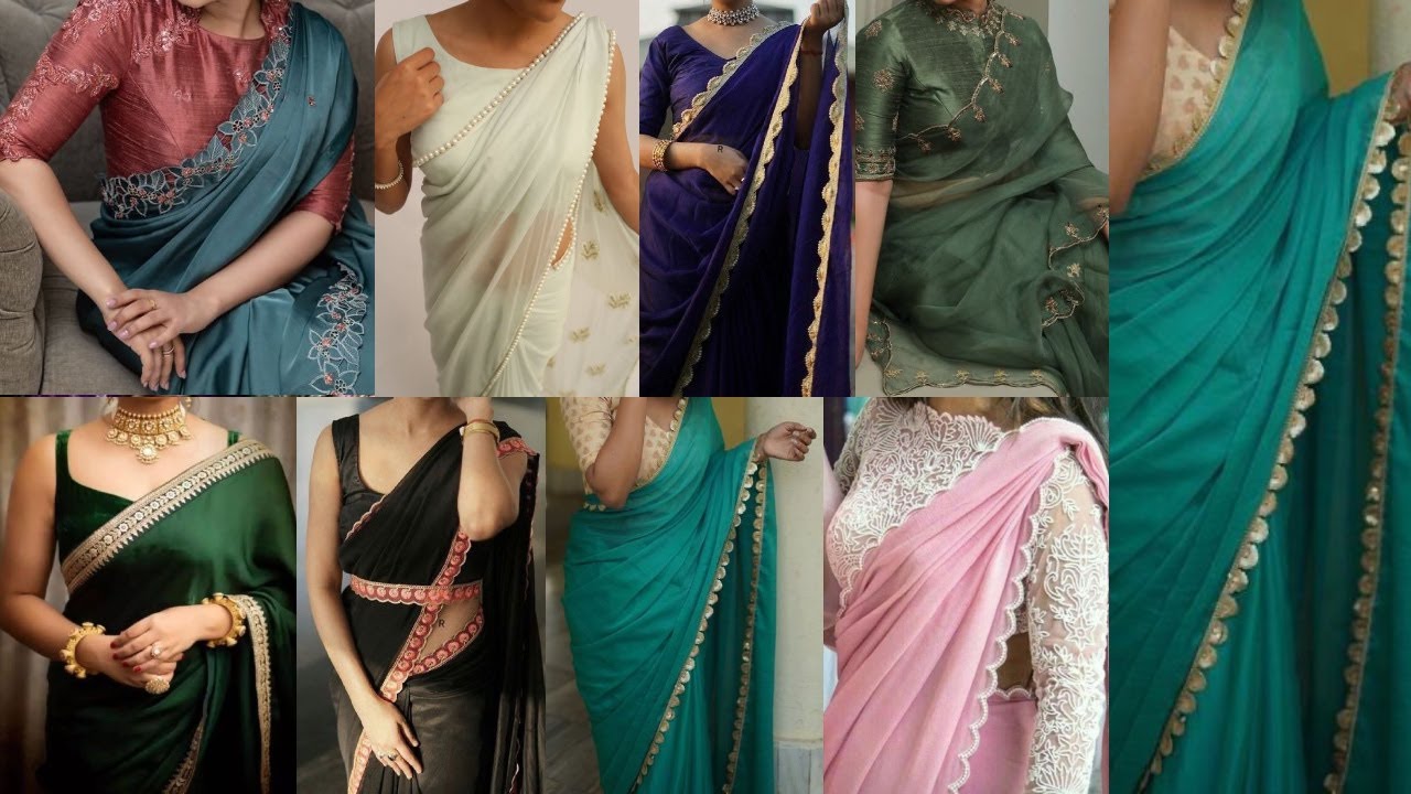 Beautiful Plain Saree With Lace Border ideas, Plain Sarees Designing Ideas 2023