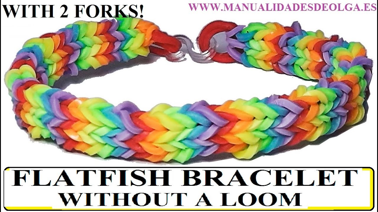 How to make FLATFISH Bracelet with 2 forks. Without rainbow loom