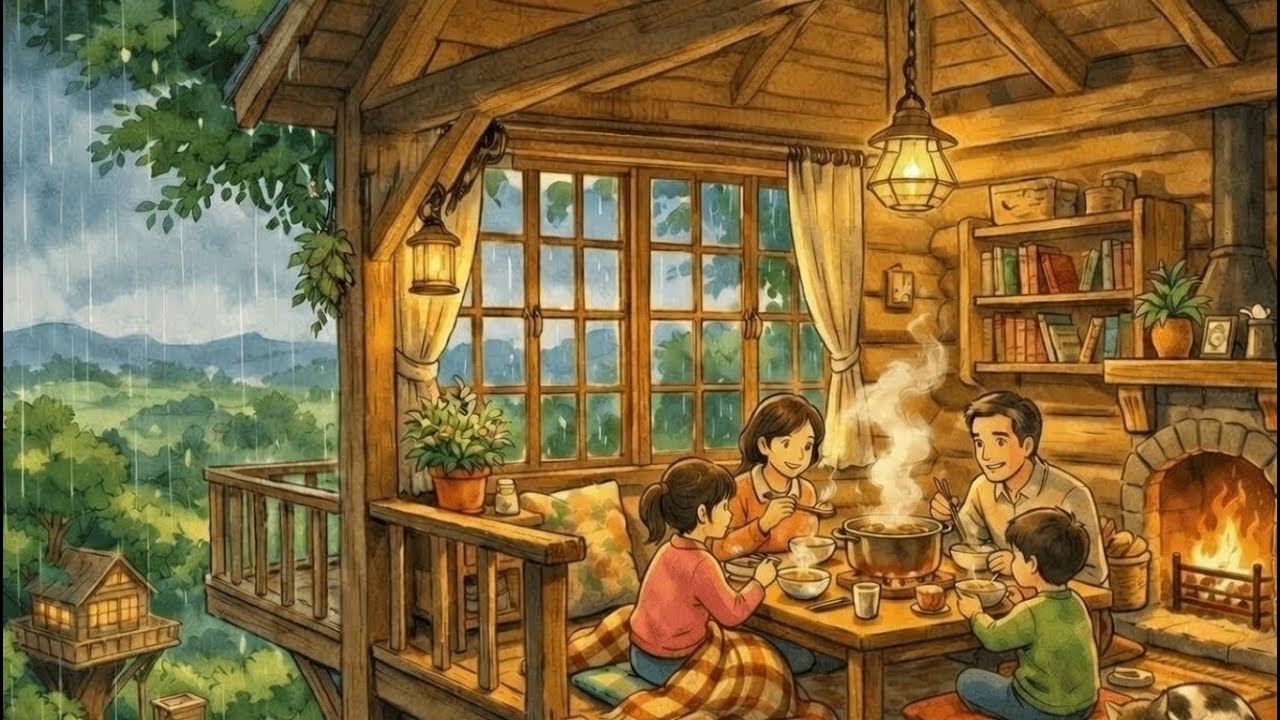 Cozy Rainy Day Treehouse ☔ Family Routine | Ghibli Style ASMR