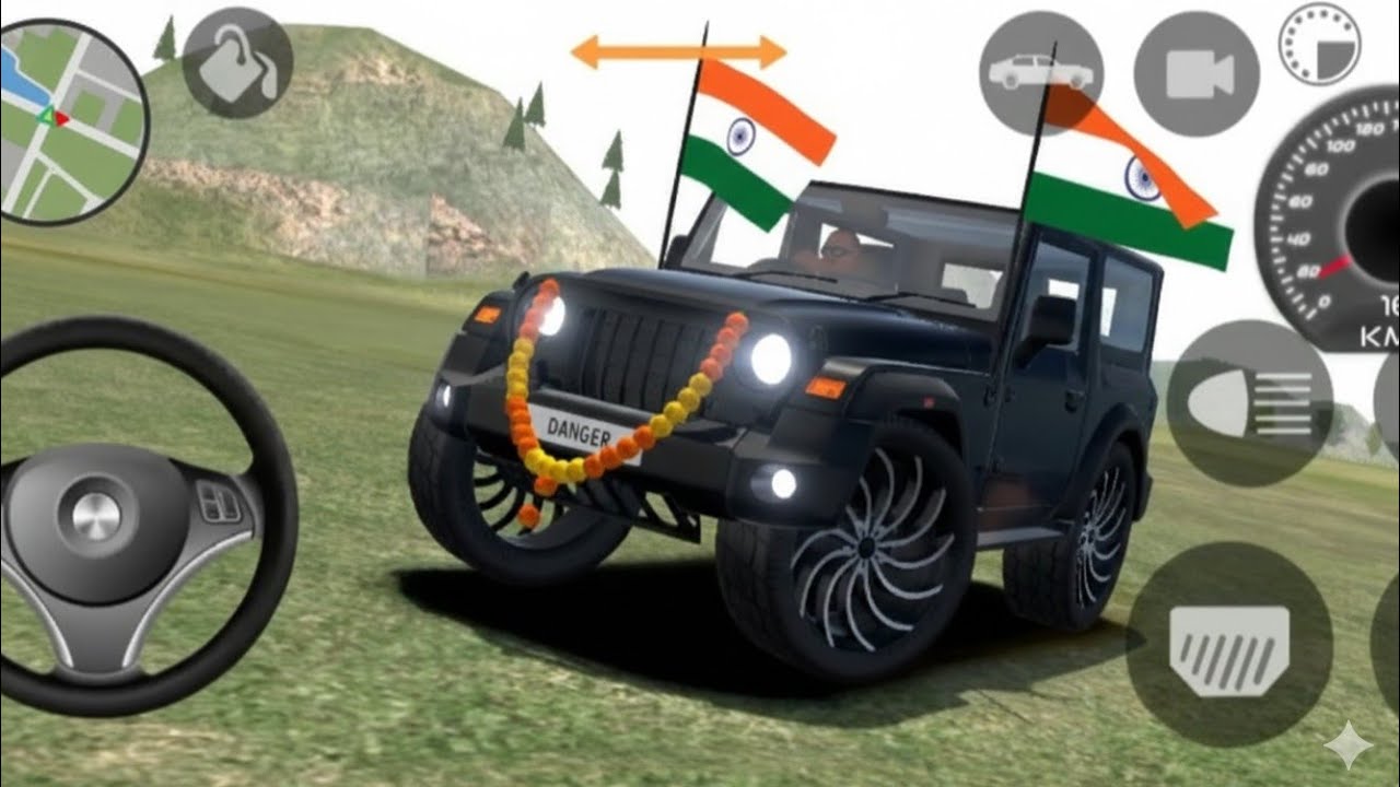 Modified Mahindra Thar 😈 Indians car black Thar (gadi wala game) Indian car simulator 3D off roading
