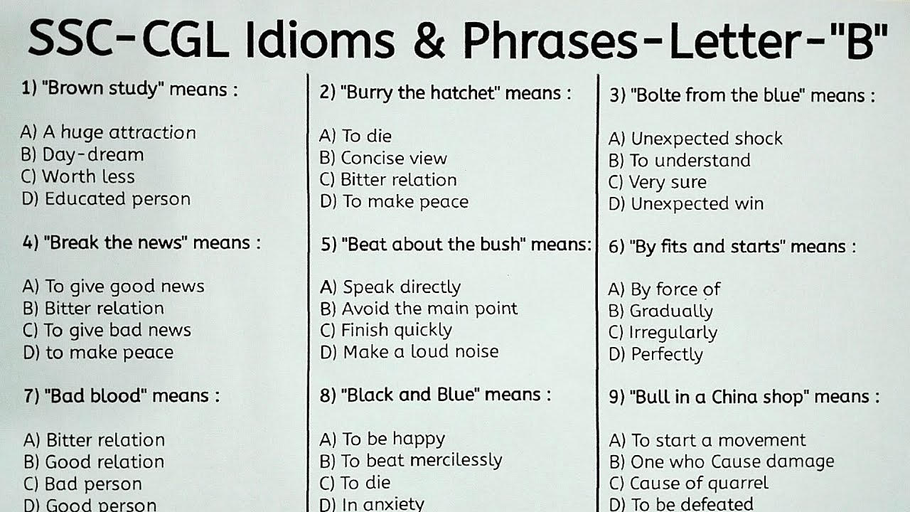 Idioms & Phrases Course – Letter “B” | Part- 2 | Competitive Exams | Detailed Explanation | SSC/CGL