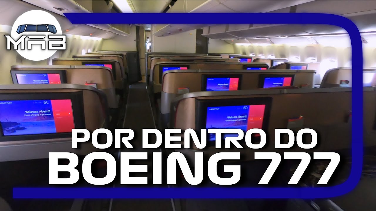 Interior do gigante Boeing 777 da LATAM Brasil