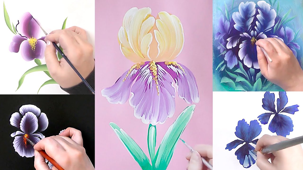 One Stroke, FIVE ways to paint Iris, full tutorials in description