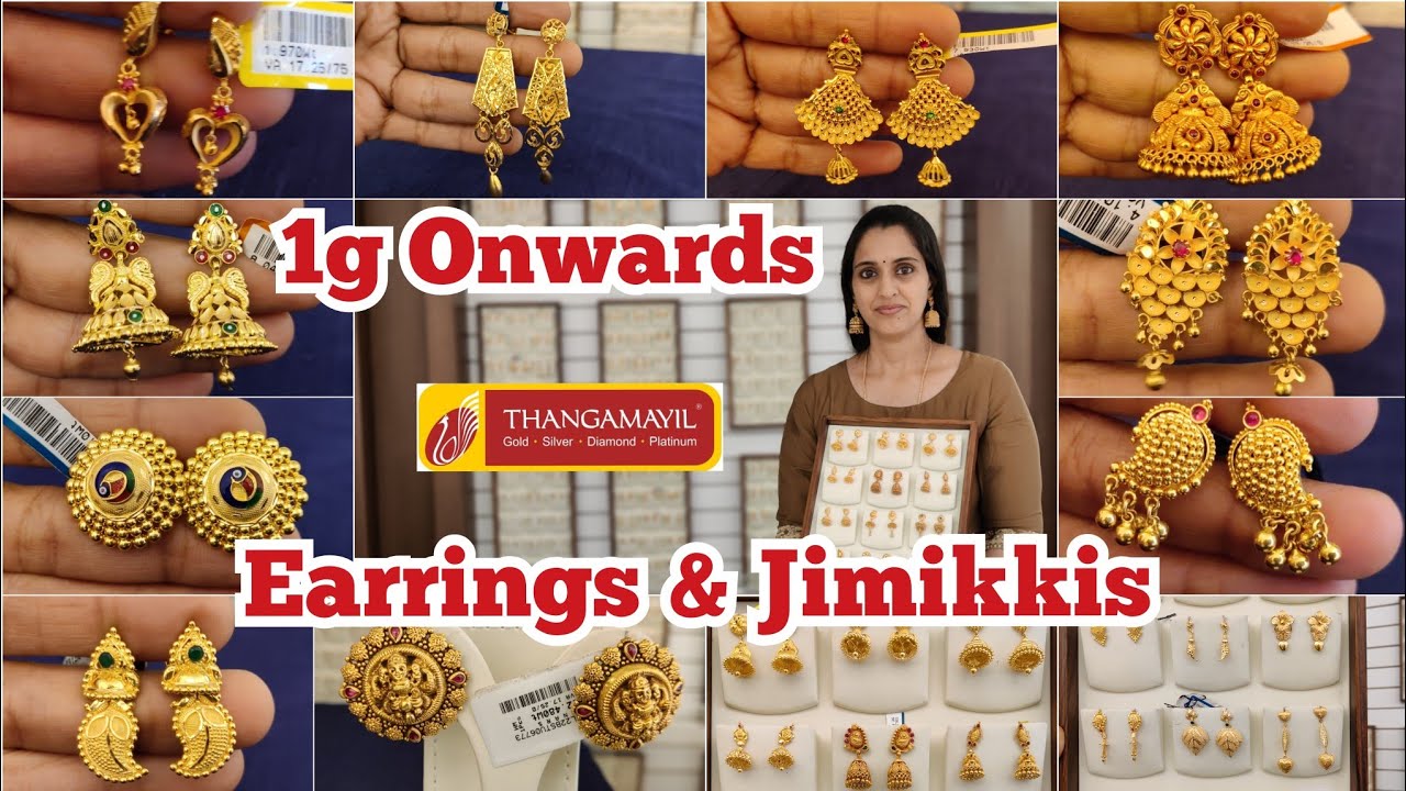 1g Earring | Light Weight Dailywear Jimikkis, Studs, Casting Hangings, Bridal Earrings | Thangamayil