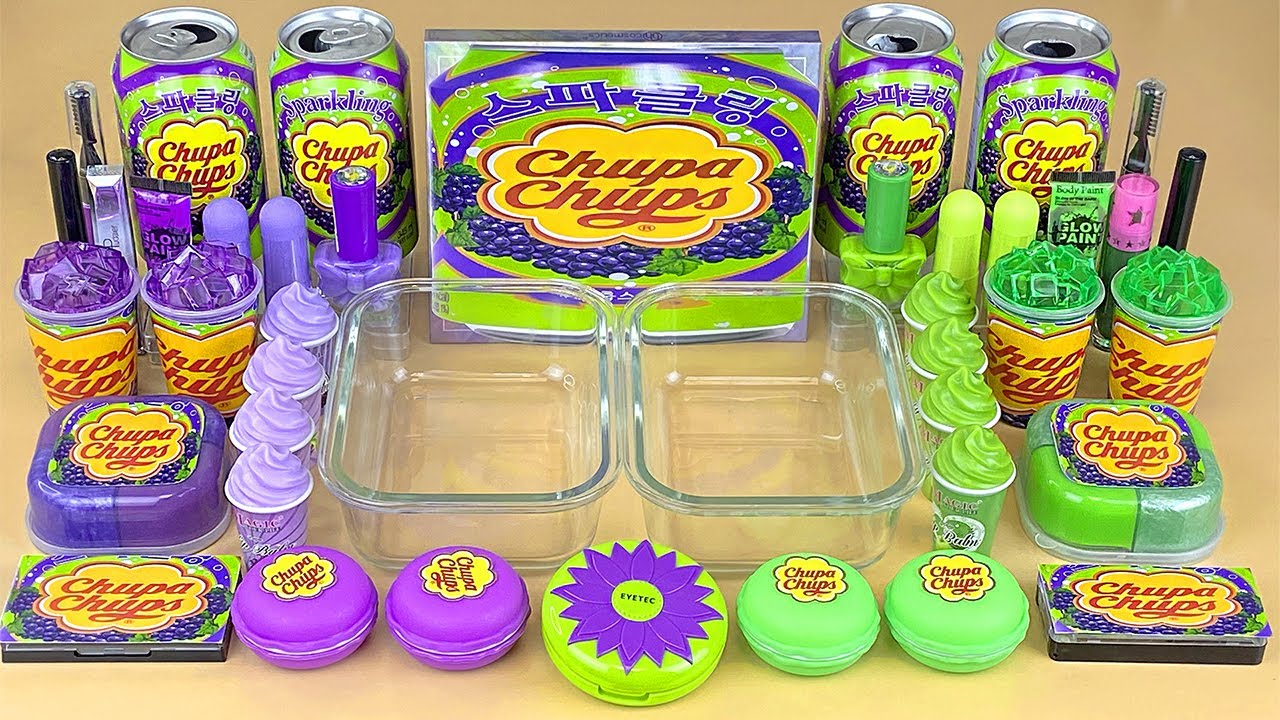 CHUPA CHUPS SLIME. Mixing makeup and glitter into Clear Slime. Satisfying Slime Video.