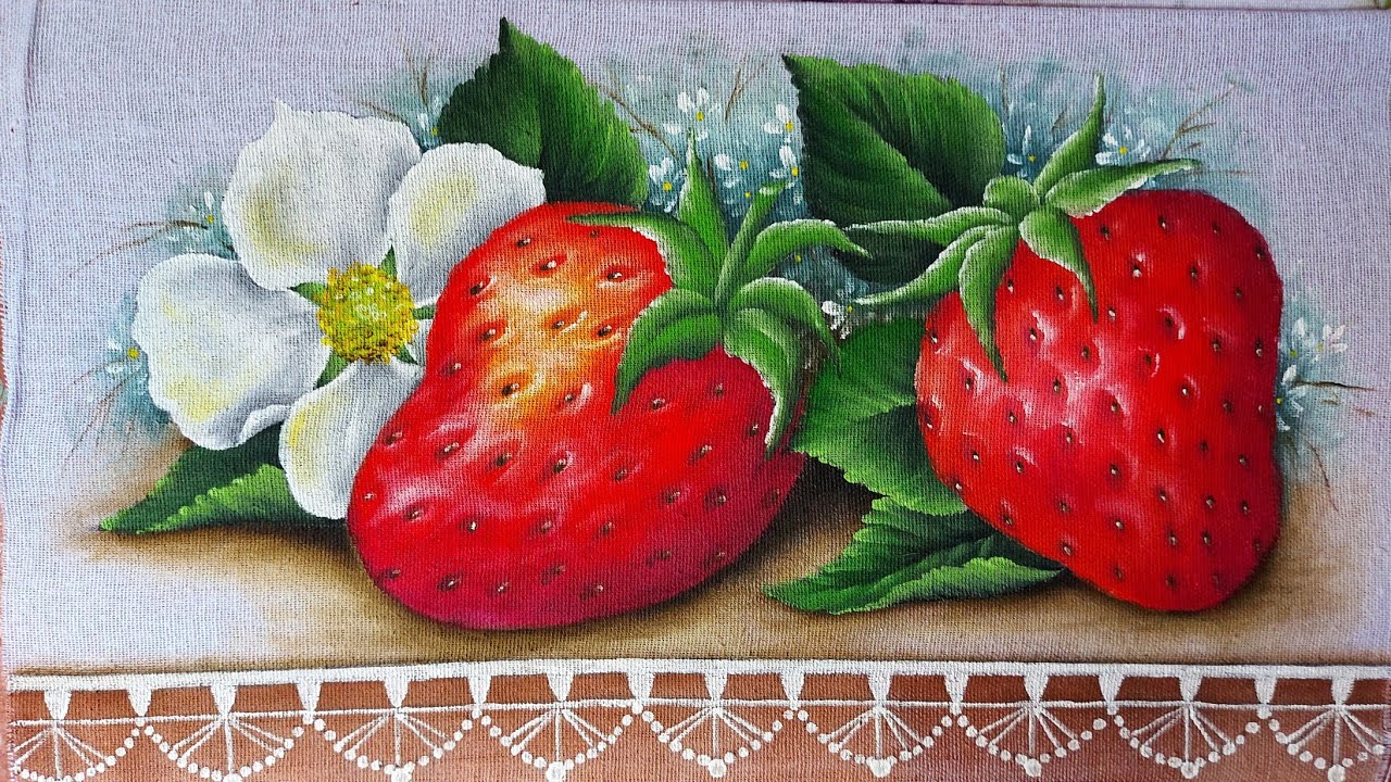 Pintura de morangos em pano de prato
