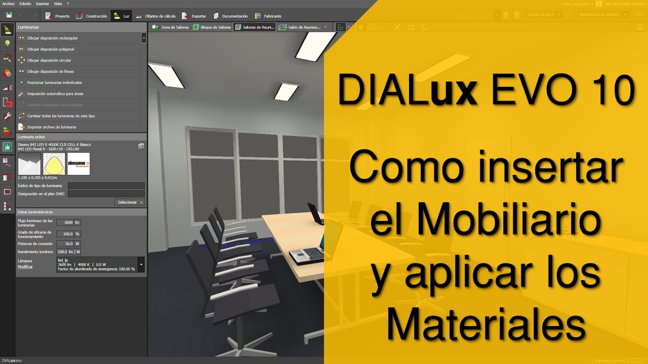 Como insertar el mobiliario y aplicar los materiales al proyecto en DIALux EVO