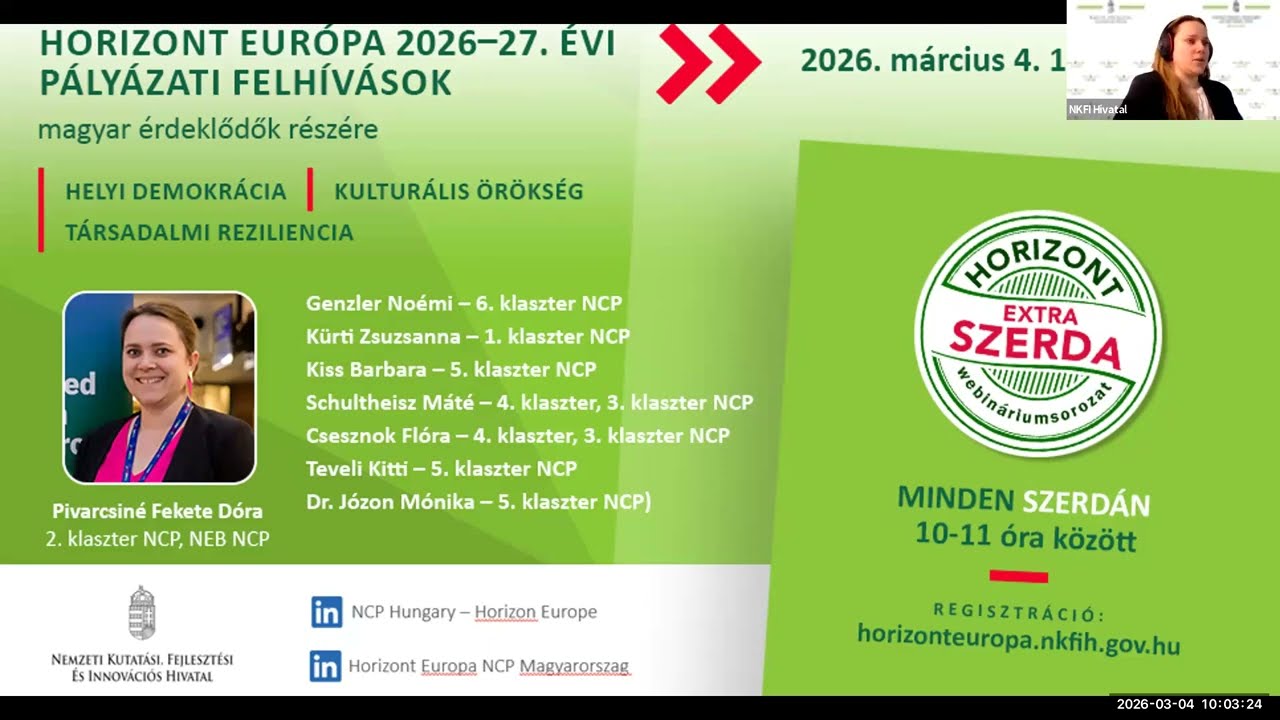 HORIZONT EXTRA SZERDA - Horizont Európa társadalomtudomány témakör - 2026-27. évi felhívások