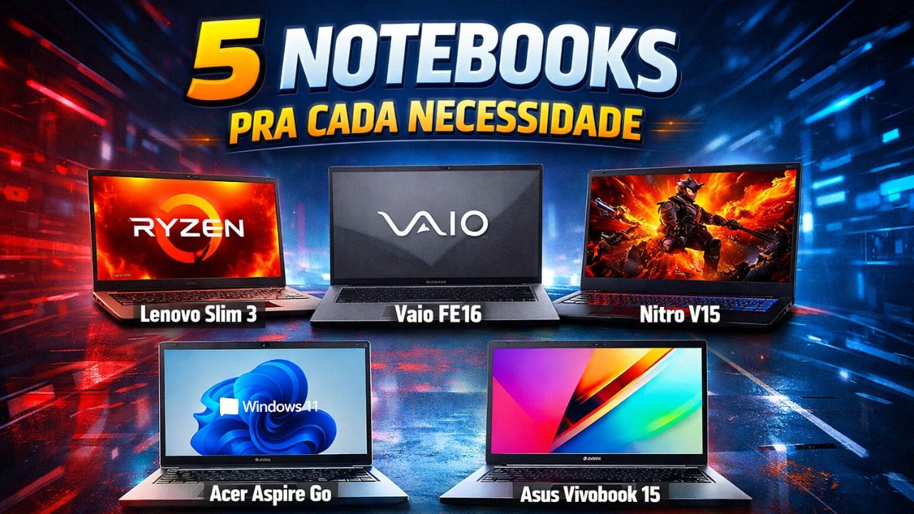 5 NOTEBOOKS CUSTO BENEFÍCIO 2026! Qual o MELHOR para o seu USO no DIA A DIA? analise completa.