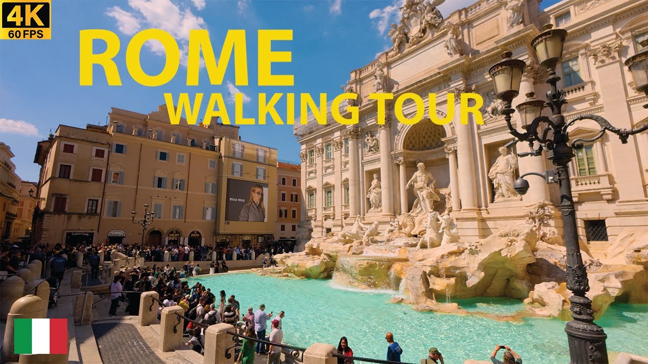 Rome Walking Tour - Via del Corso - Piazza Navona - Pantheon - Trevi Fountain - 4K Video 60FPS