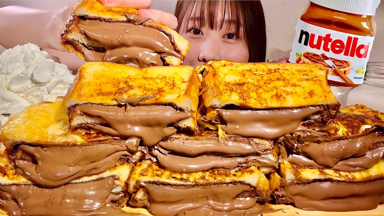 ASMR нутелла французский тост【русские субтитры】【Mukbang/ Eating Sounds】