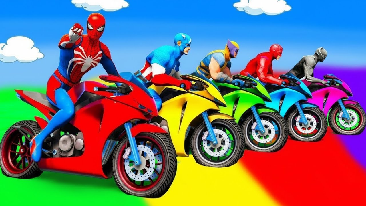 سبايدر مان اصعب دراجة نارية فوق اسماك القرش -  9#Superheroes Ride In Motorcycle Stunt Funny Momen