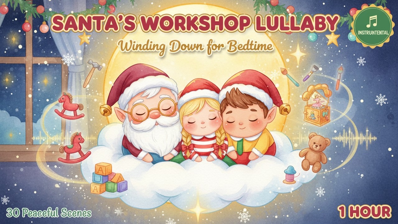 Santa's Workshop Winding Down for Bedtime 🎄 | 1 Hour Christmas Lullaby for Kids | Instrumental Sleep