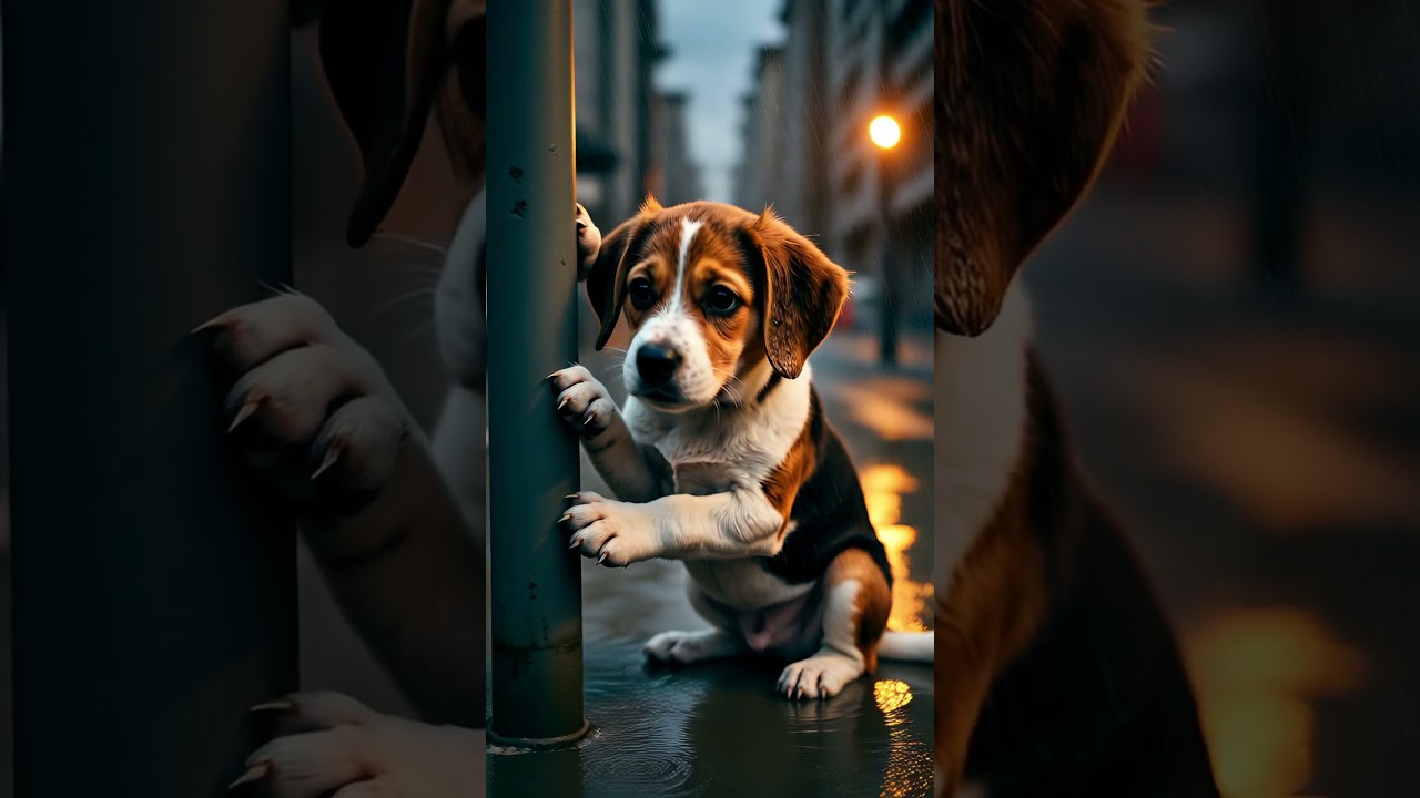 Puppy Trapped in a Flooded Bus Stop