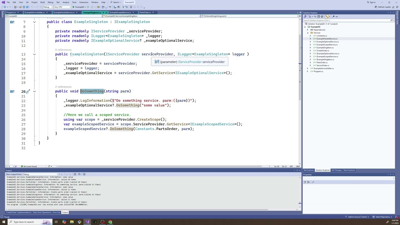 Microsoft Dependency Injection (DI) Framework Example, C# .NET