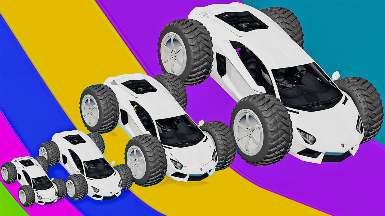 Small Cars on Big Police Car vs Slide Color with Portal Pool Cars vs Deep Water in BeamNG.drive #2
