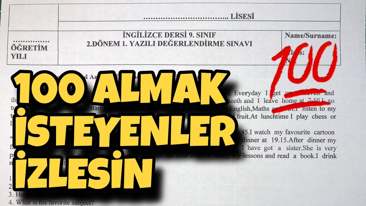 9.Sınıf İngilizce 2.Dönem 1.Yazılı