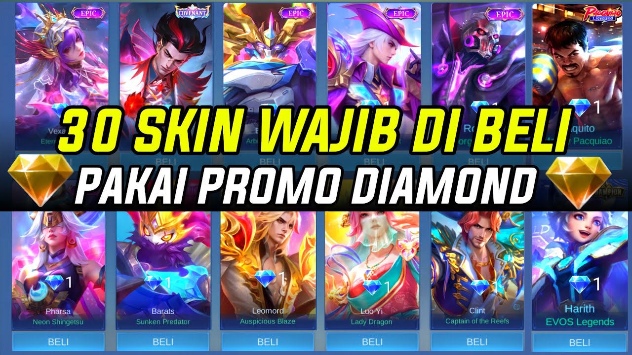 REKOMENDASI 30 SKIN EPIC WAJIB DI BELI PROMO DIAMOND KUNING 2026 HARGA SKIN EPIC 1 DIAMOND MLBB