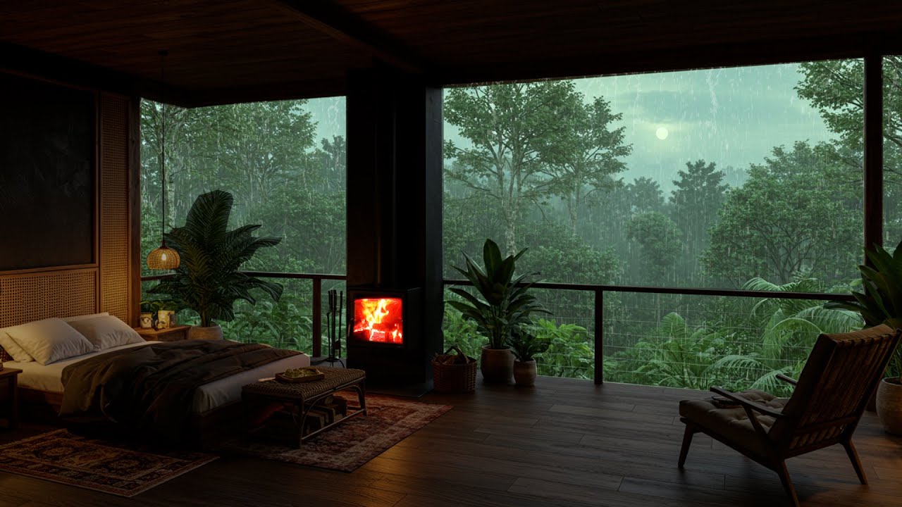 Barulho De Chuva Forte Na Floresta Enevoada À Noite - Som Perfeito Para Dormir Profundamente
