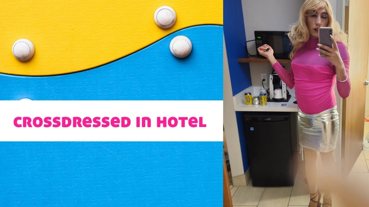 Crossdresser posing around hotel
