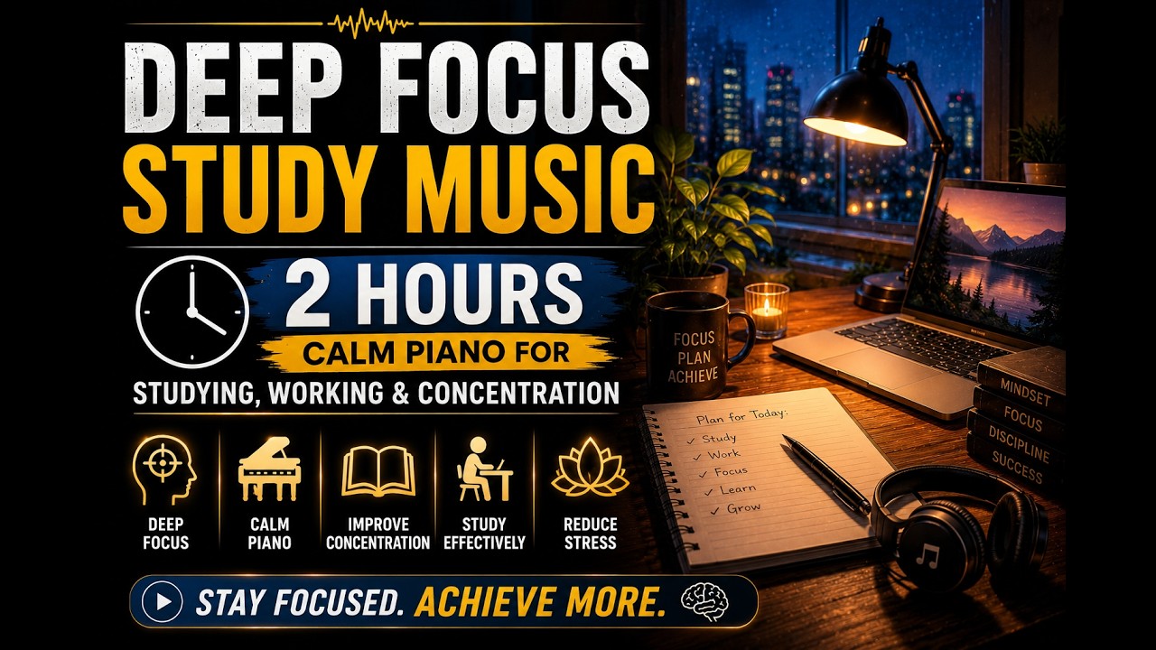 Deep Focus Study Music – 2 Hours Calm Piano for Studying, Working & Concentration